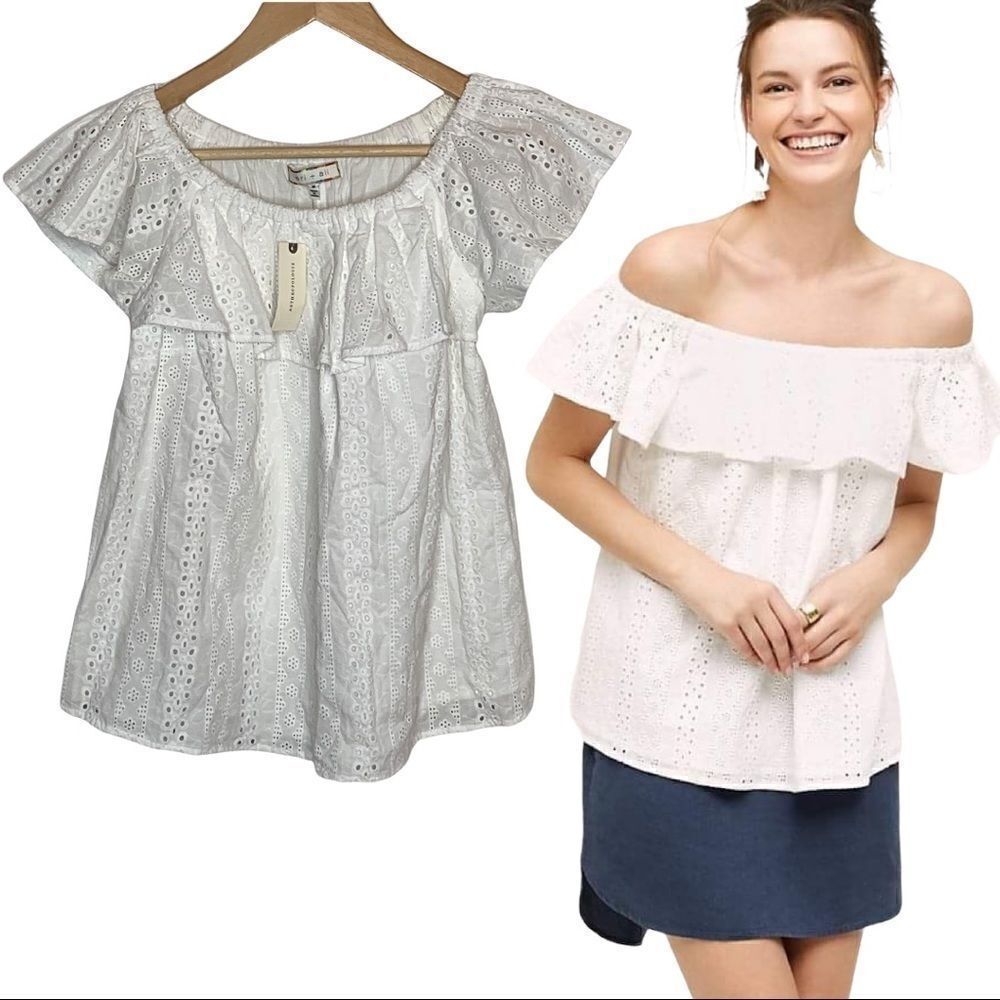 Off Shoulder White eyelet Top Anthropologie Eri + Ali Womens Medium NWT